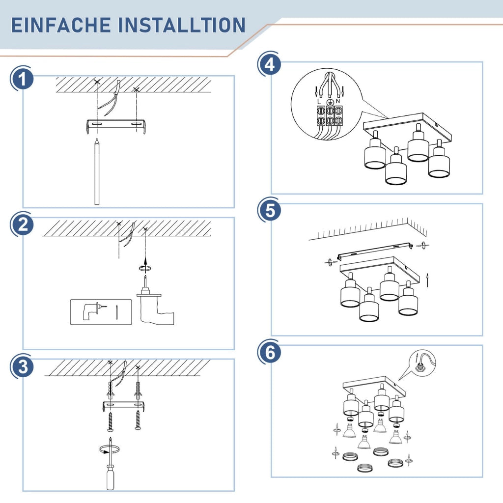 ZMH Faretto da soffitto neri 4 luci GU10 orientabili LED quadrati anche parete senza lampadina