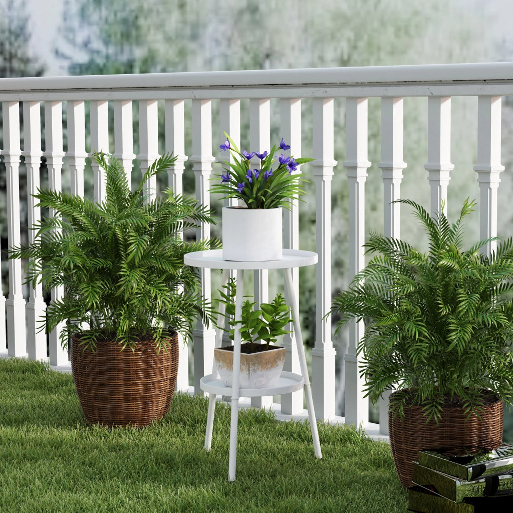 Tavolino da Giardino Rotondo 2 Livelli con Vassoio ¨C zephmum ¨C Bianco ?32x51 cm