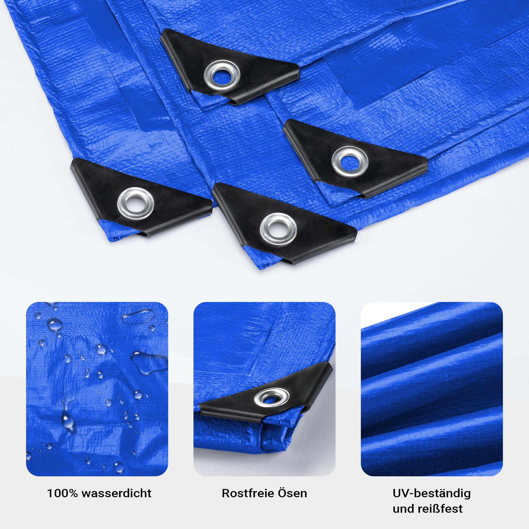 Telone occhiellato blu 5 x 4 m resistente alle intemperie e a raggi UV, impermeabile, robusto telo di protezione in poliestere 240 g/m² con rivestimento in PVC
