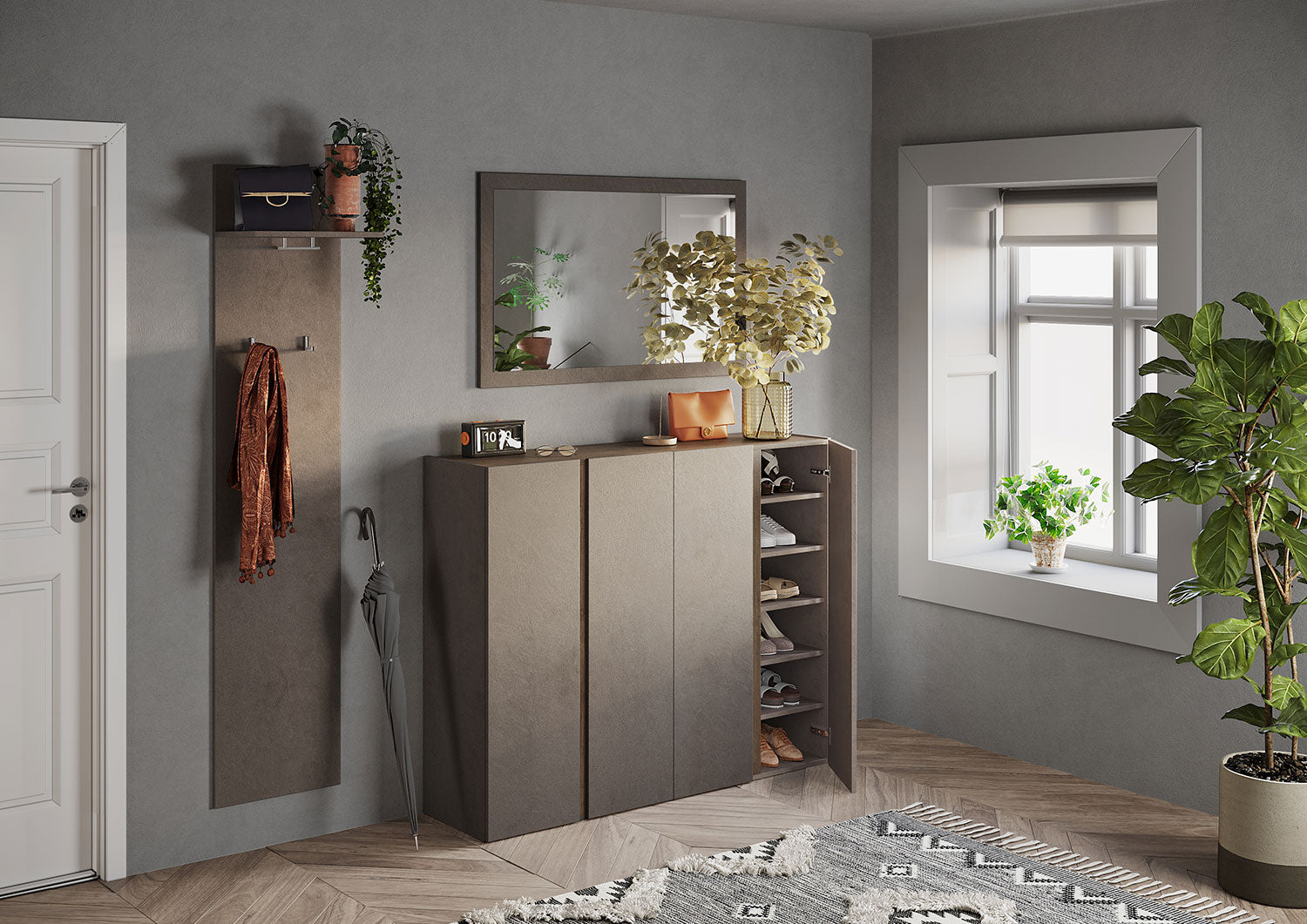 Appendiabiti da Parete con Mensola Asta e Ganci 40x28x184 cm Frame Bronzo