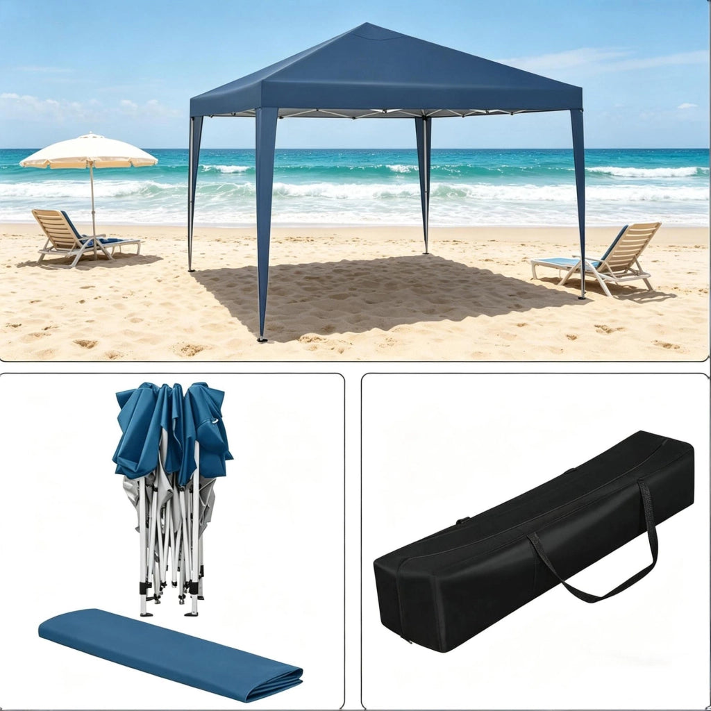 Gazebo pieghevole 3x3 m blu con altezza regolabile