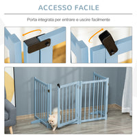 Cancellino Pieghevole per Cani Taglia Piccola e Media 237,5x36x80 cm con 4 Pannelli in Legno di Pino Blu Grigio