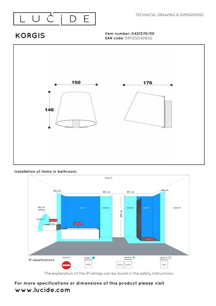 Applique bagno LED 10W KORGIS Lucide nero acrilico