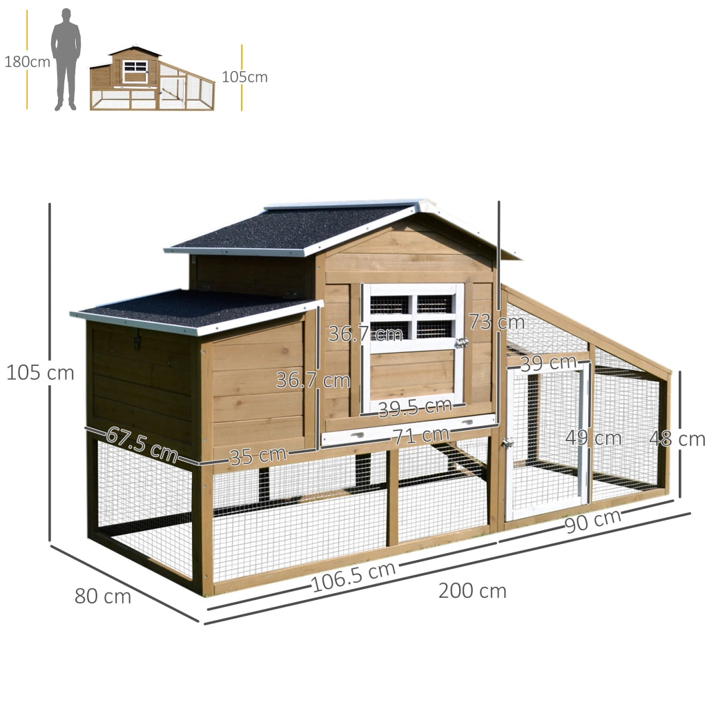 Easycomfort Pollaio per Galline Ovaiole da Esterno con Zona di Corsa, Pollaio per Galline da Esterno con Zona di Nidificazione e Vassoio Estraibile da Giardino in Legno, 200x80x105 cm