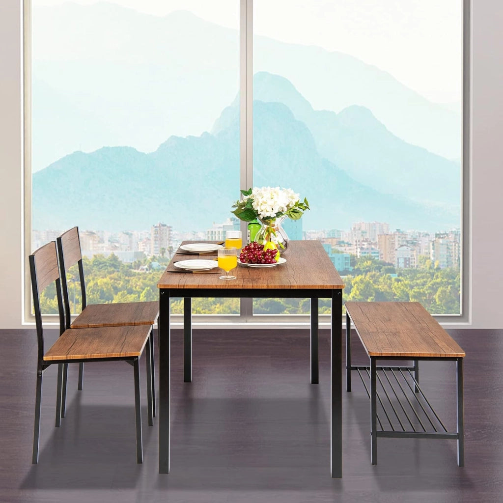 Set Tavolo e Sedie da Pranzo 4 Pezzi, Tavolo da Pranzo con 2 Sedie e 1 Panca, Set Mobili da Cucina Salvaspazio con 4 Posti, per Cucina, Sala da Pranzo e Soggiorno (Marrone)