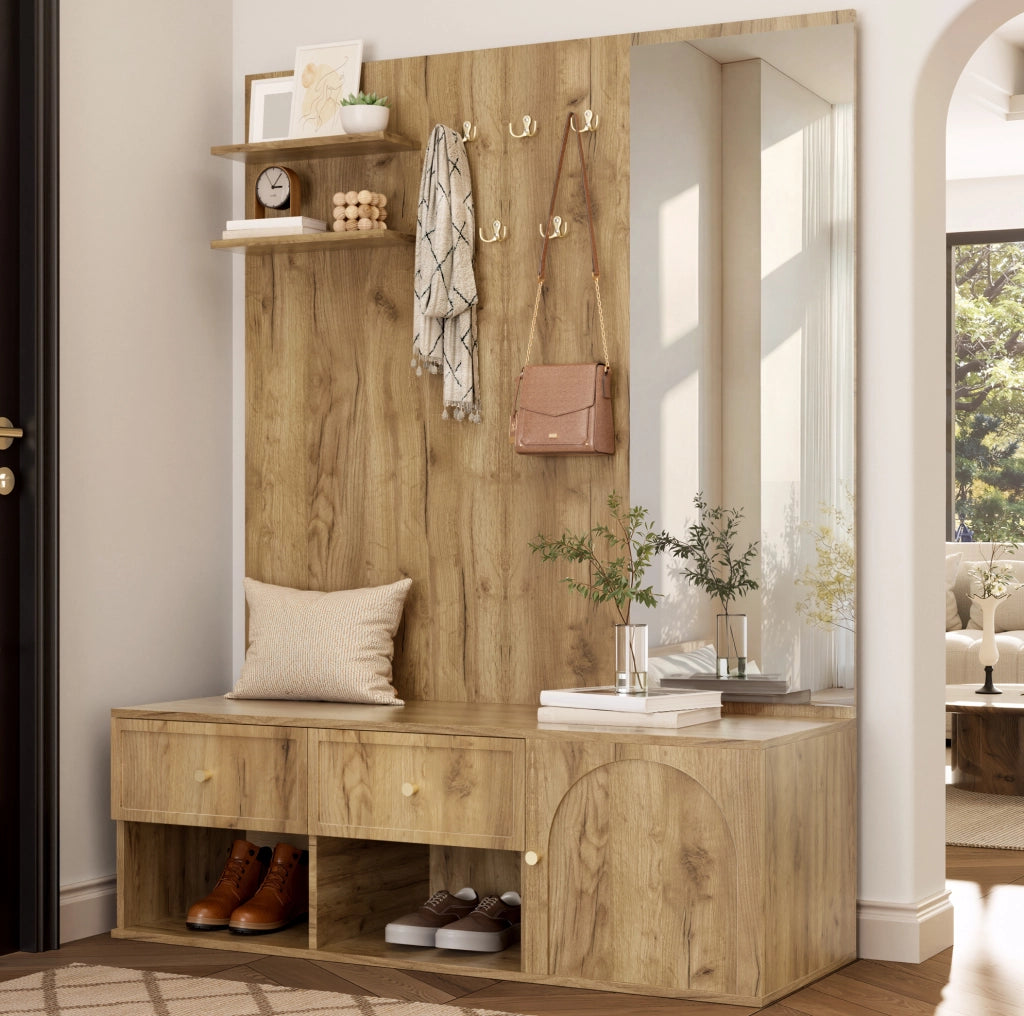 Set guardaroba da ingresso 6 in 1 con specchio e panca