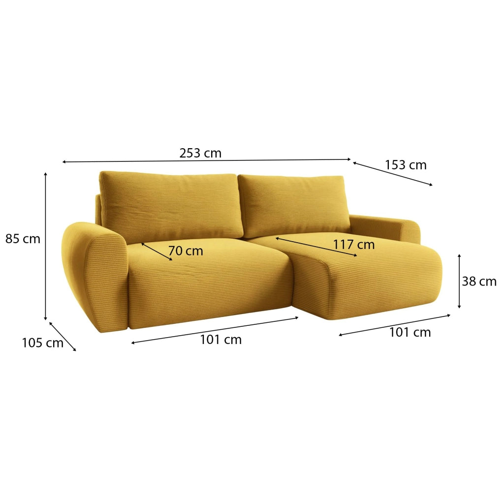 Paullo, Divano Letto con Penisola Contenitore, 253x153 cm Giallo