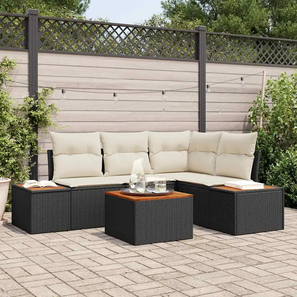 Set Divano da Giardino con cuscino 5 pcs Nero Poly Rattan 3348078