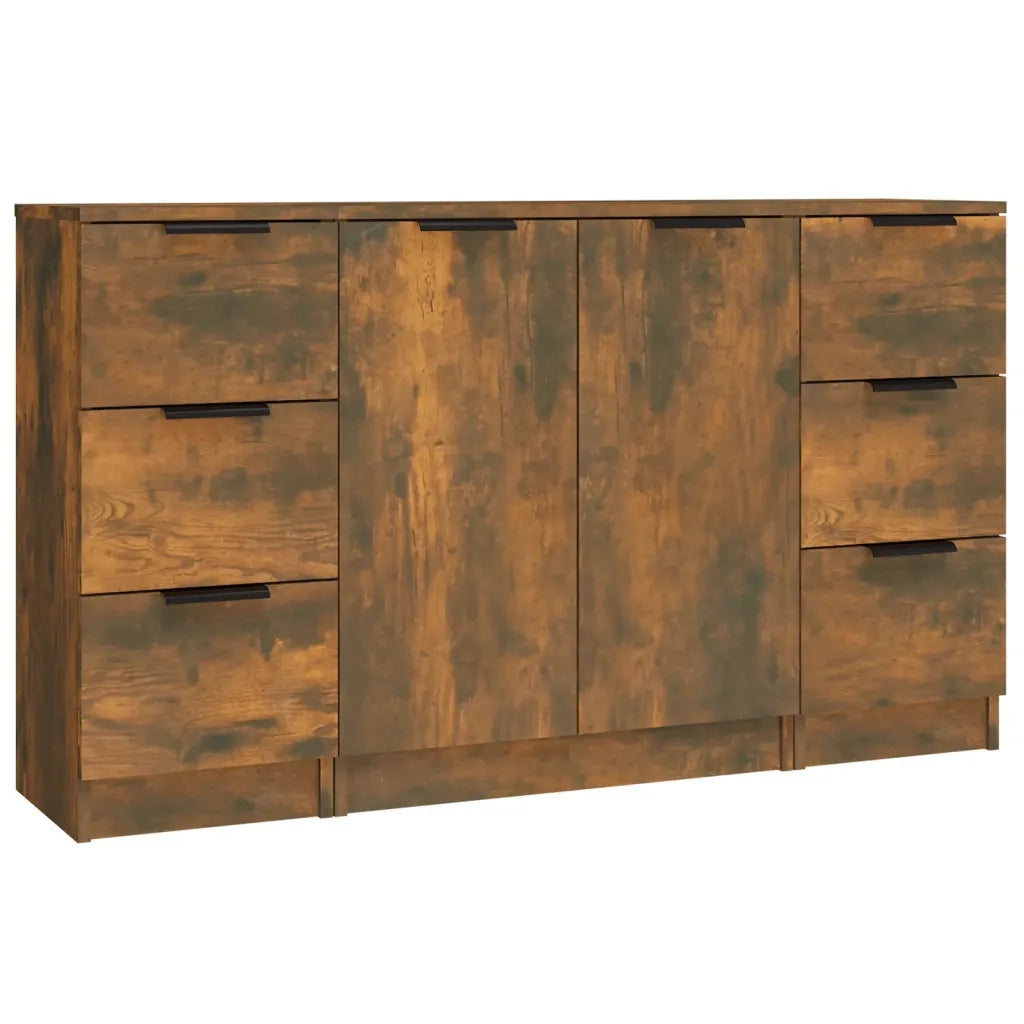 Credenze 3 pz Rovere Fumo in Legno Multistrato 3115841