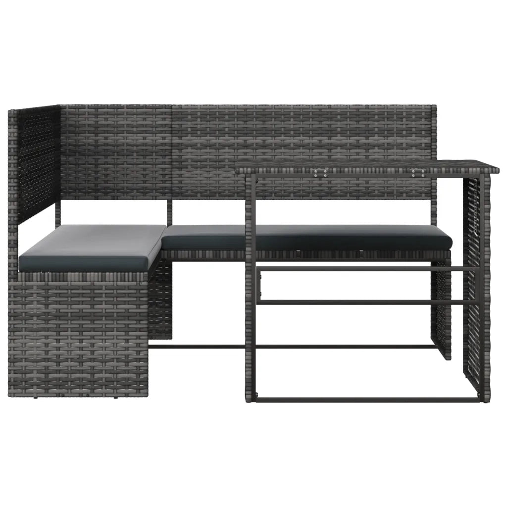 Divano da Giardino con Tavolo e Cuscini a L Grigio Polyrattan 362348
