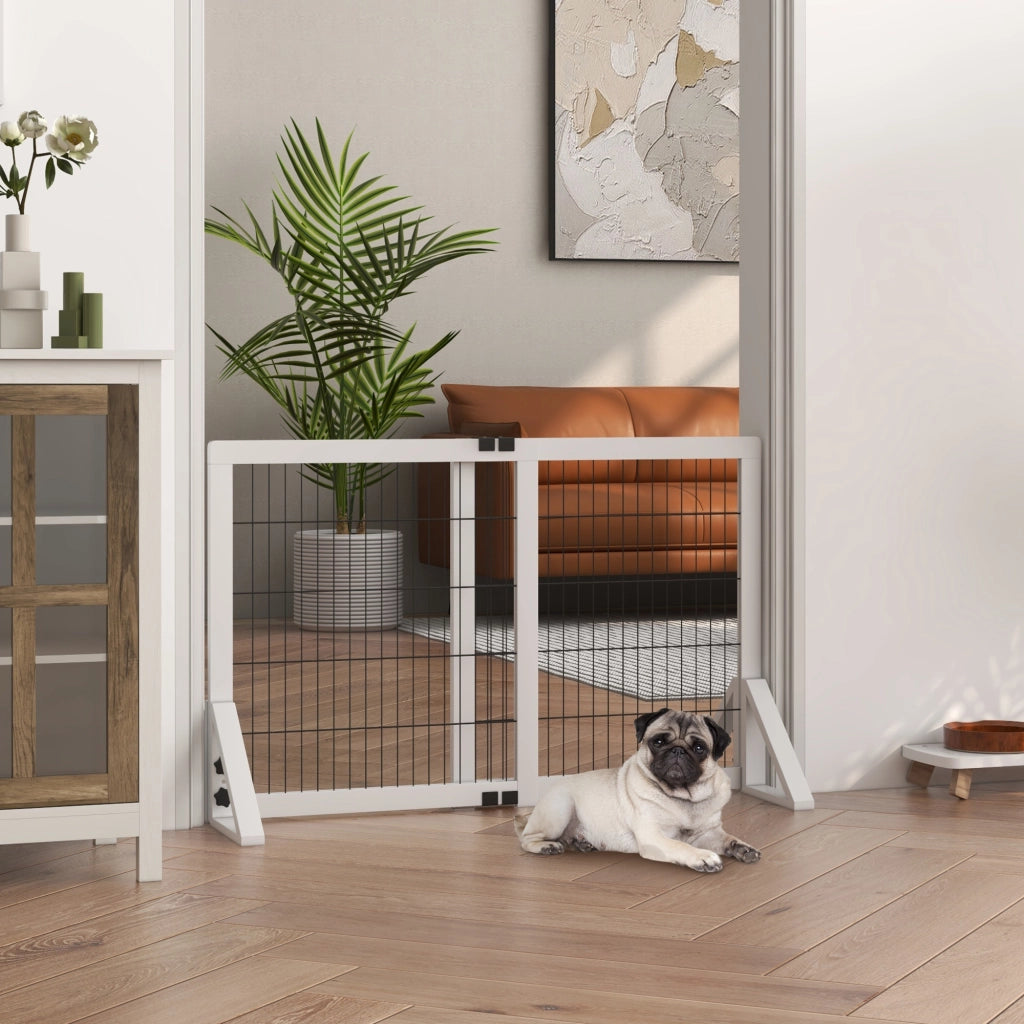 Barriera per cani 2 pannelli regolabile ¨C zephmum ¨C legno acciaio bianco 63-106 cm
