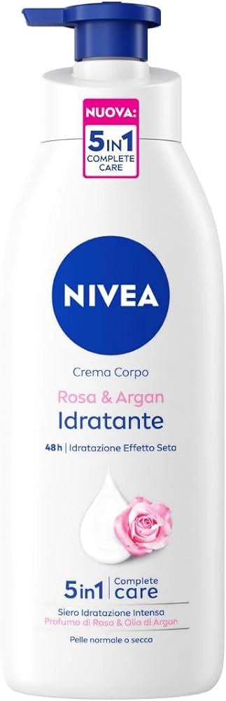 NIVEA PUMP CREMA CORPO ROSA E ARGAN DA 500 ML ADDOLCENTE ED IDRATANTE PER PELLI NORMALI E SECCHE