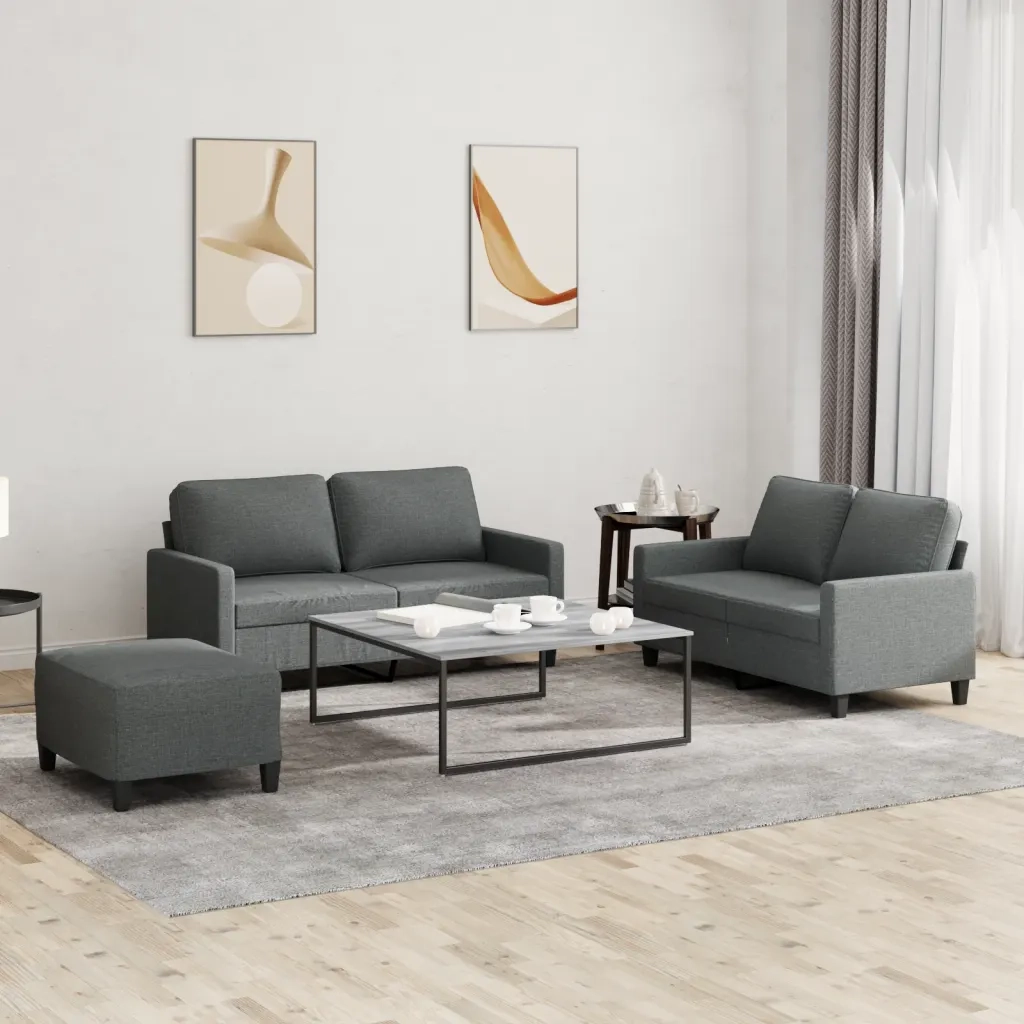 Set di Divani 3 pz con Cuscini Grigio Scuro in Tessuto 3201453