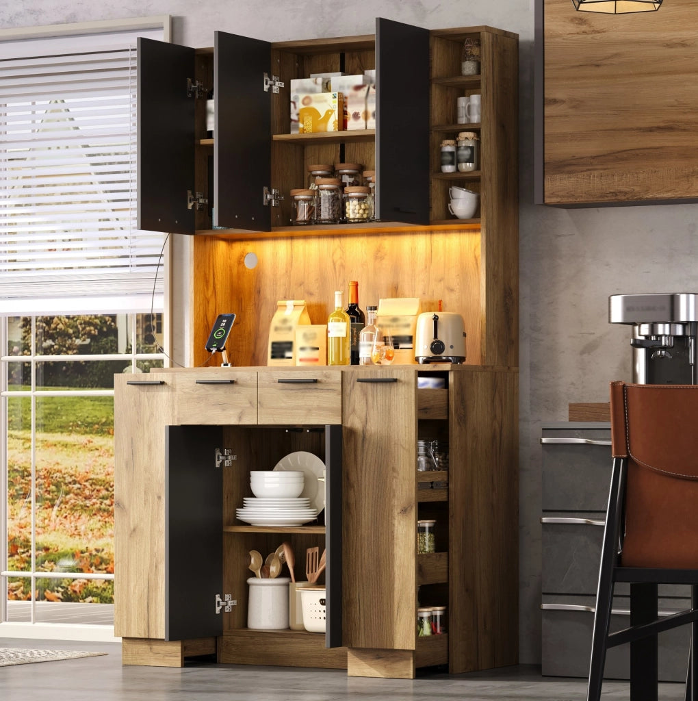 Armadio alto da cucina con LED, prese integrate e ripiani regolabili
