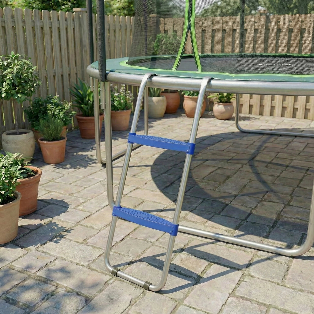 Scala per Trampolino 2 Gradini Larghe con Gancio Universale ¨C zephmum ¨C Acciaio Galvanizzato, 97x32x7 cm, Blu