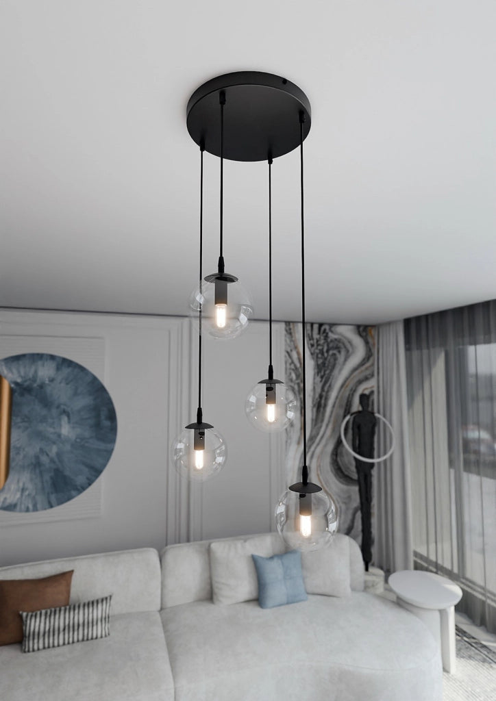 Lampadario Emibig Cosmo 4xE14 nero vetro trasparente