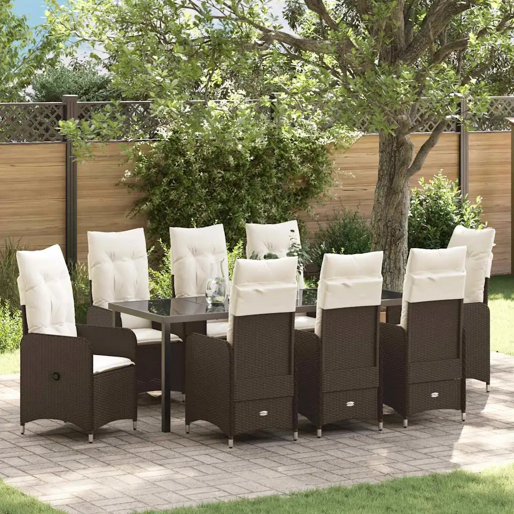 Set da Pranzo per Giardino con cuscino 9 pcs Marrone polyrattan 3379645
