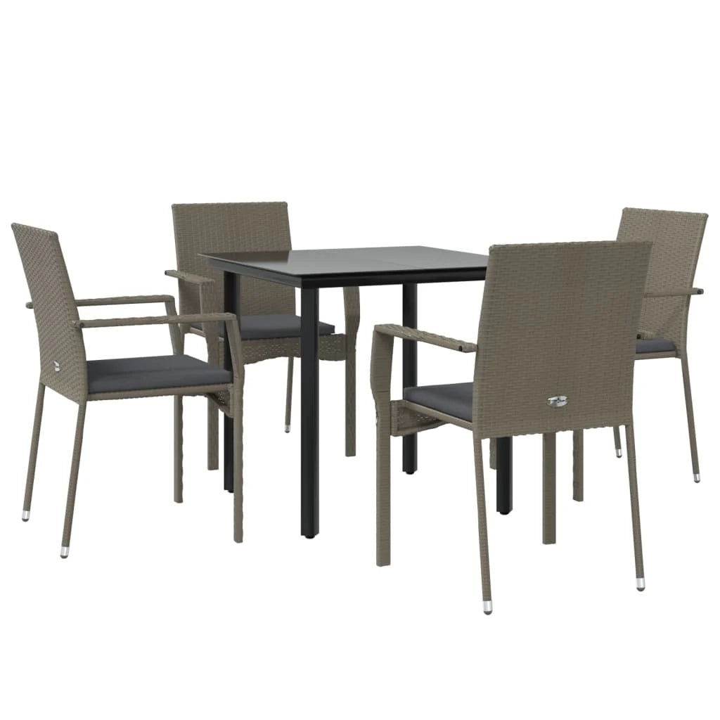 Set da pranzo da giardino nero e grigio da 5 pezzi con cuscini 02_0014857