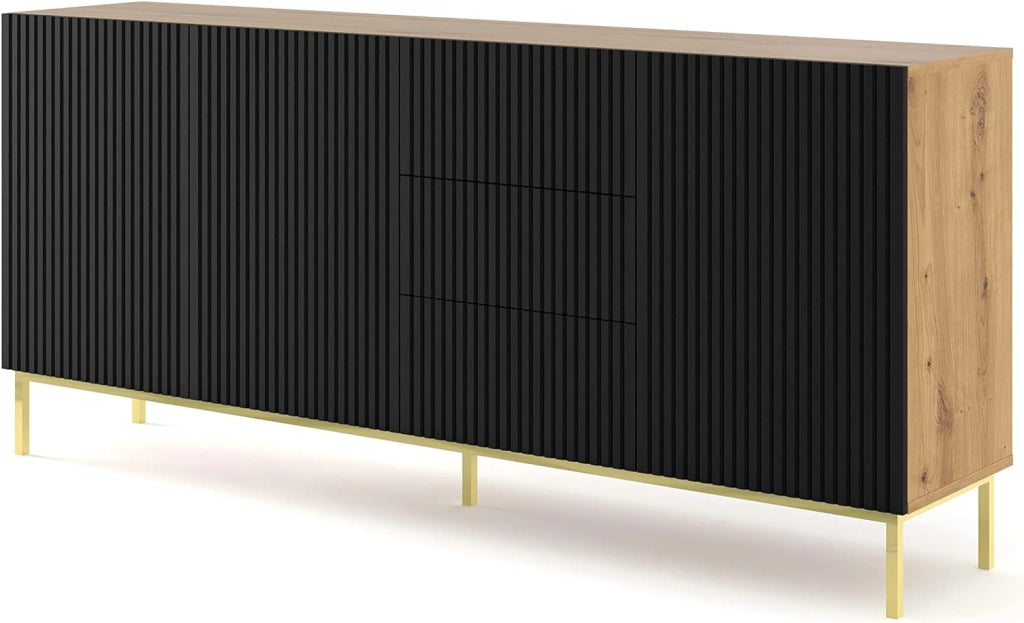 BIM FORNITURE mobile tv soggiorno RAVENNA cm 200x42x89H Nero opaco Rovere oro