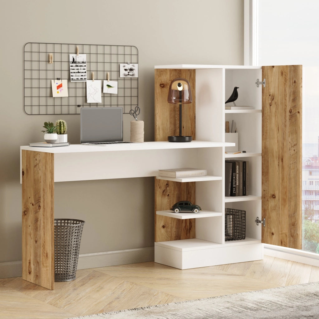 Scrivania in legno "CT2" - 152 x 40 x 120 cm - Pino atlantico bianco