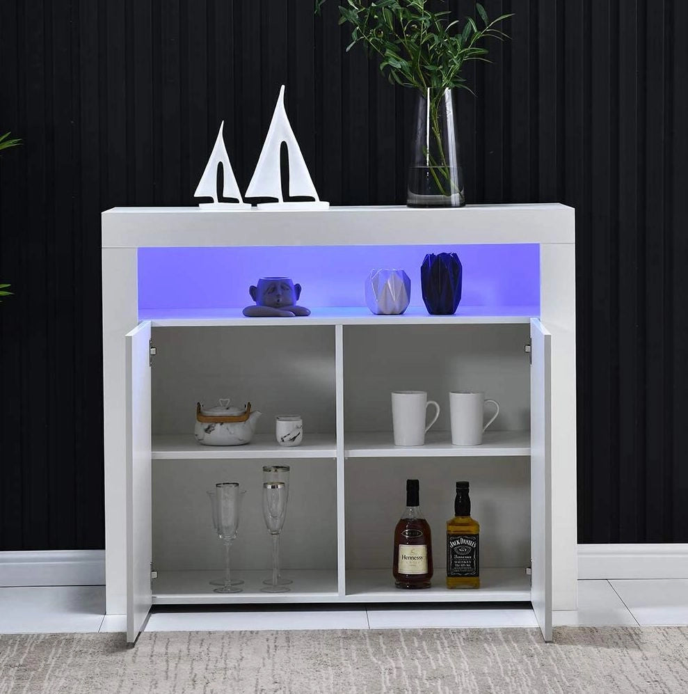 Sideboard LED con 2 ante 108x40x92 cm bianco lucido