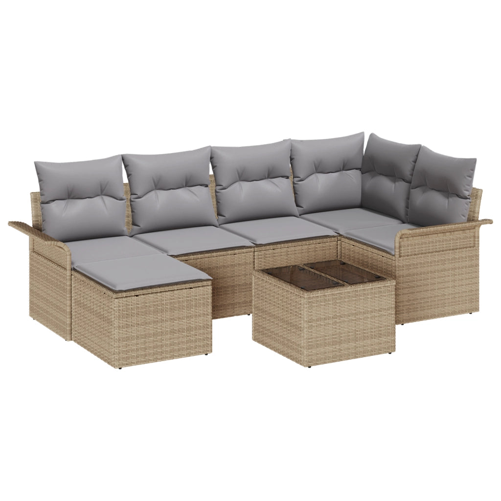 Set Divano da Giardino da 7 Pezzi con Cuscini Rattan Polyrattan Nero