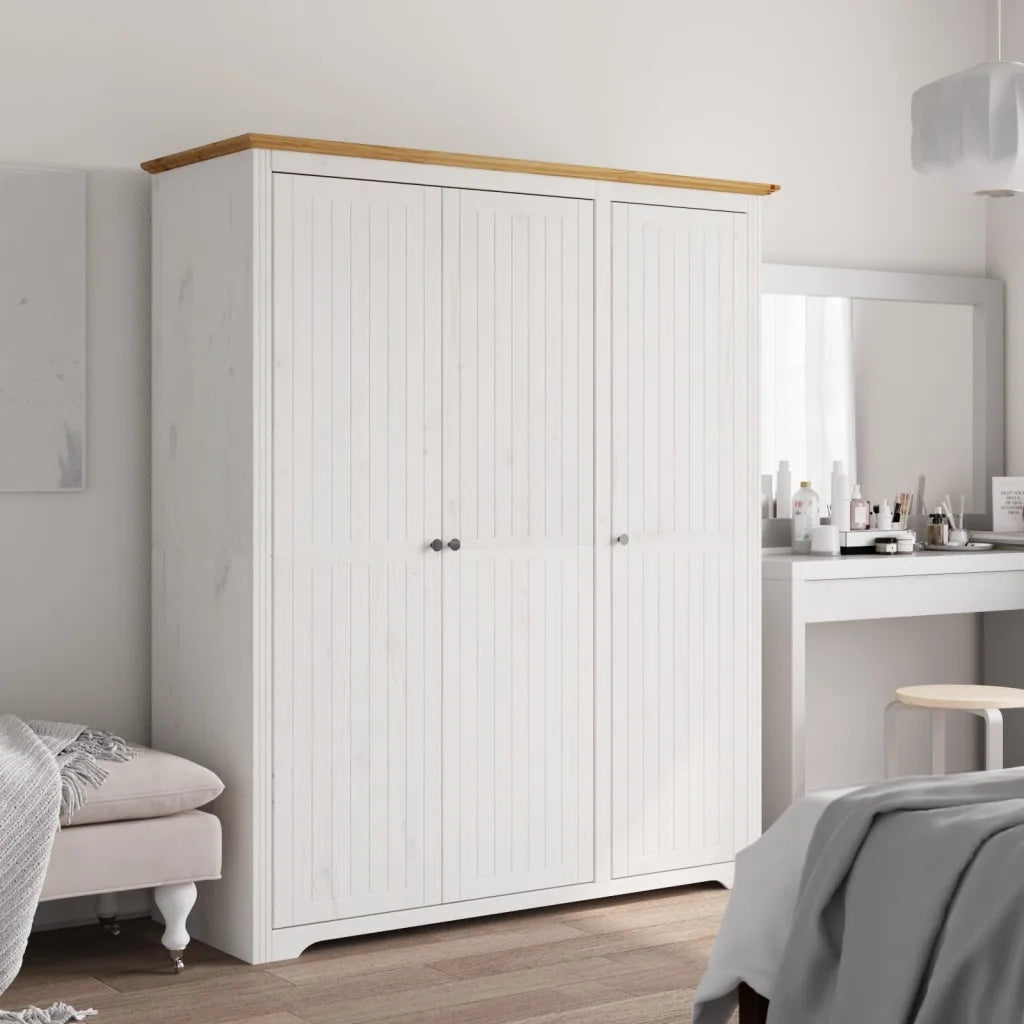 Armadio BODO 146x53,5x173 cm Legno Massello Pino Bianco Marrone 355063