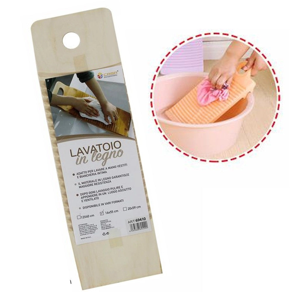 Trade Shop - Tavoletta Rettangolare Legno Lavatoio Lavaggio A Mano Biancheria Viaggio 16x55cm -
