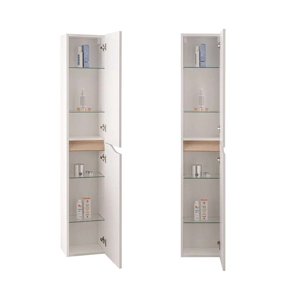 Mobile bagno sospeso 60 cm effetto bianco e quercia con pensile e lavabo Sumya