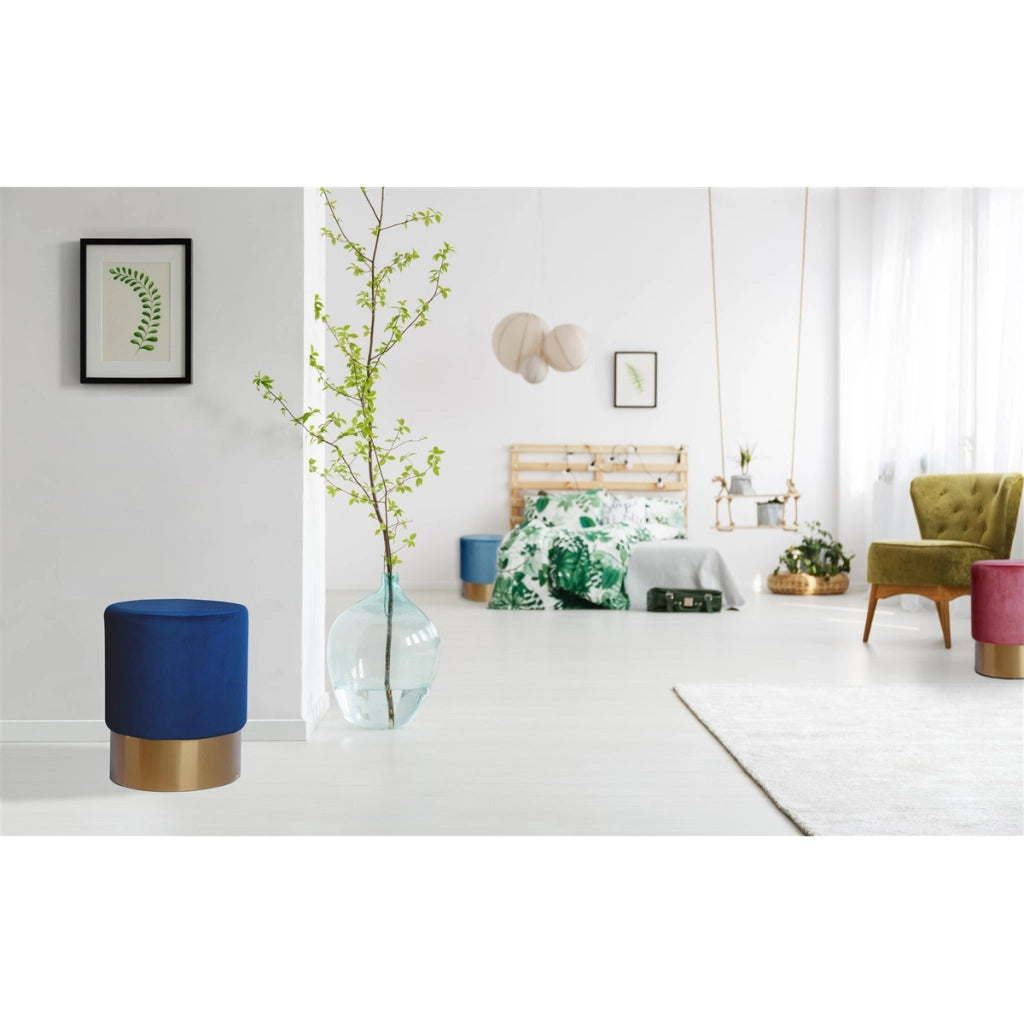 Pouf contenitore Nano in velluto blu scuro con base dorata