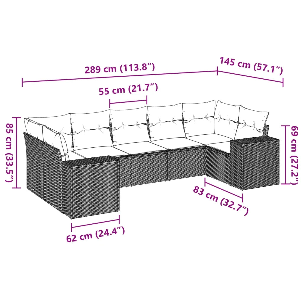 Set Divani da Giardino 7 pz con Cuscini Beige in Polyrattan 3255325
