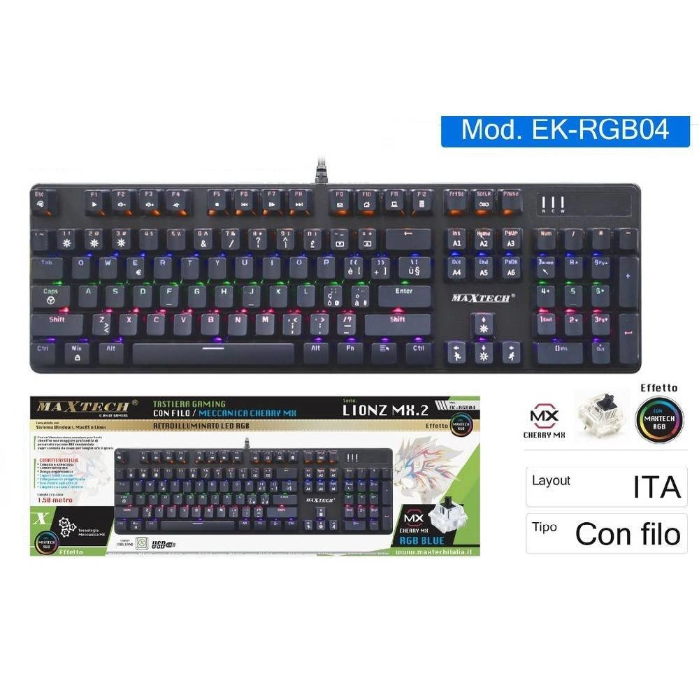 Trade Shop - Tastiera Gaming Meccanica Layout Italiano Retroilluminato Led Rgb Filo Ek-rgb04 -