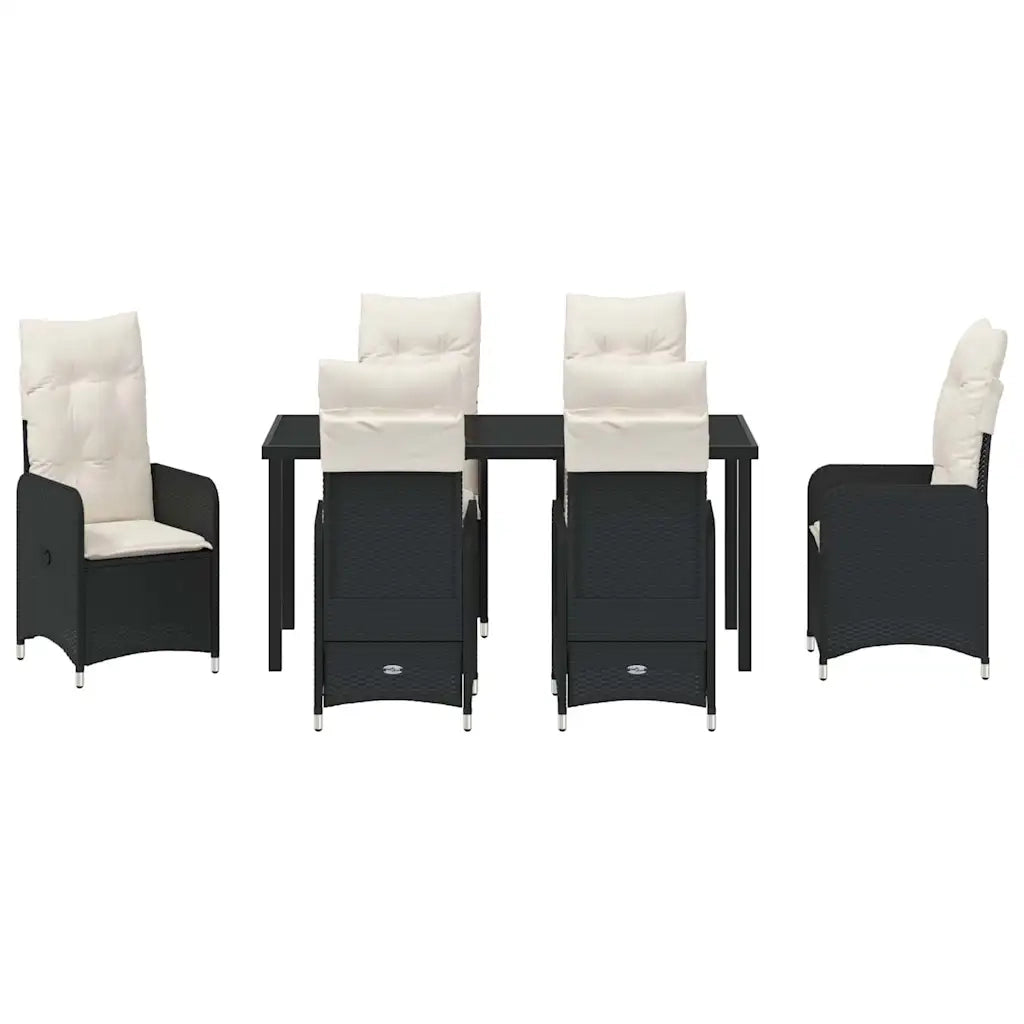 Set da Pranzo per Giardino con cuscino 7 pcs Nero polyrattan 3379636