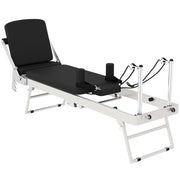 Reformer Pilates Pieghevole 195x56x88 cm con 2 Bande Elastiche in Acciaio e PU Bianco