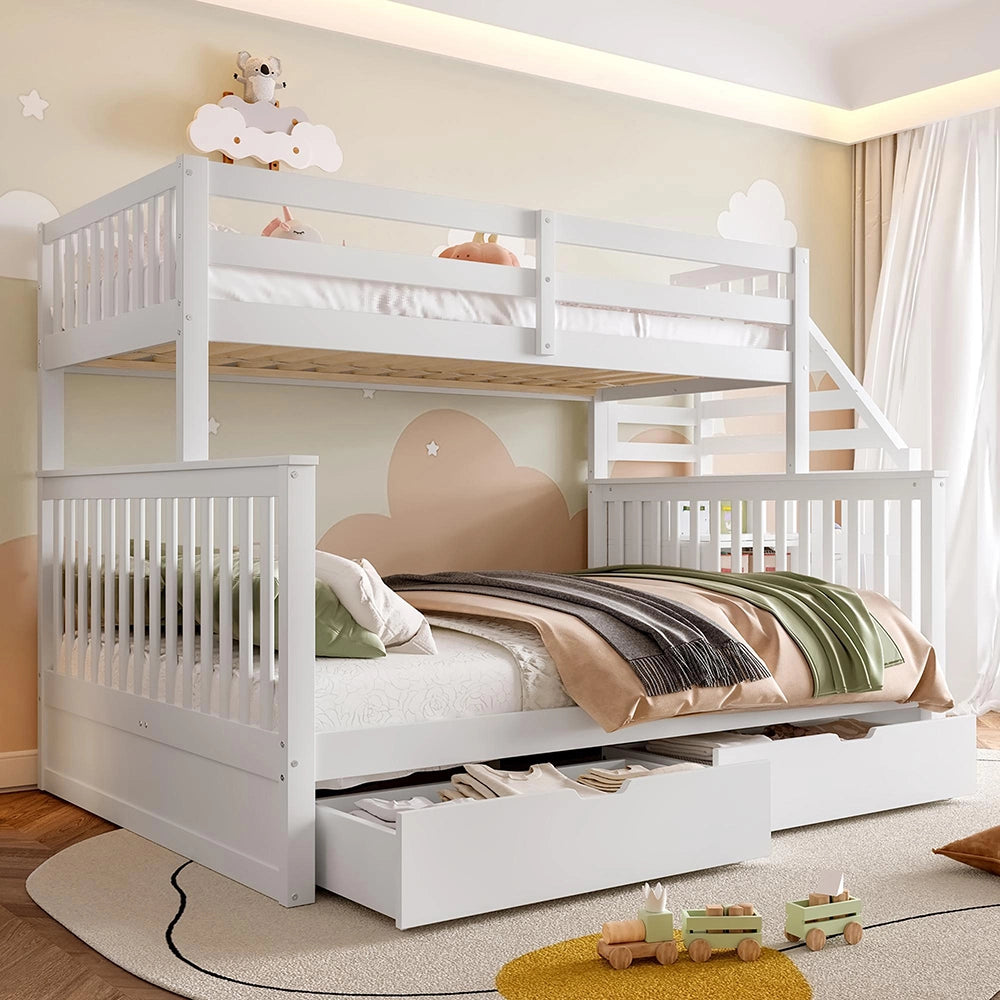 Letto a castello-Xylo-90x200+140x200cm, cassetti, multifunzionale