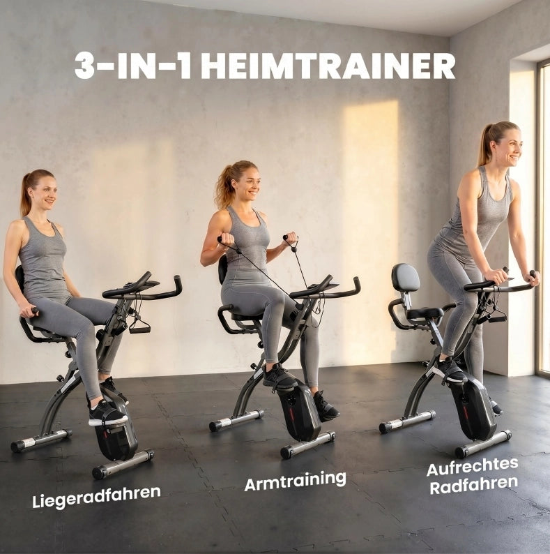 Cyclette pieghevole 3 in 1 con bande elastiche e Bluetooth