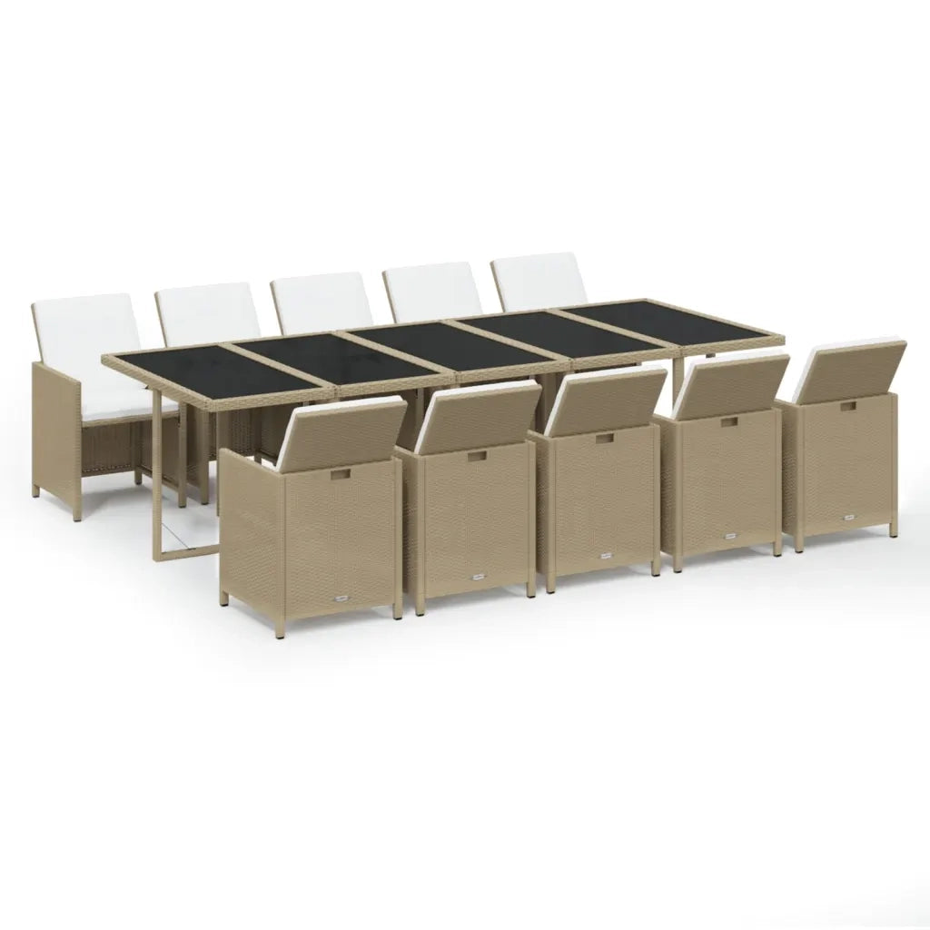Set da Pranzo da Giardino 11 pz con Cuscini in Polyrattan Beige 3095596