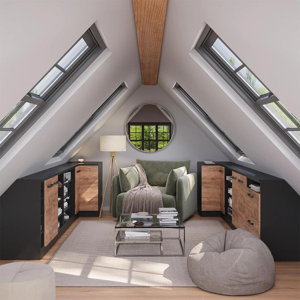 Mobile sottotetto Rion, Quercia dorata, 60 x 81.6 cm con 2 porte, carcassa 60 cm profondità, adatto per il salvaspazio sotto tetti spioventi