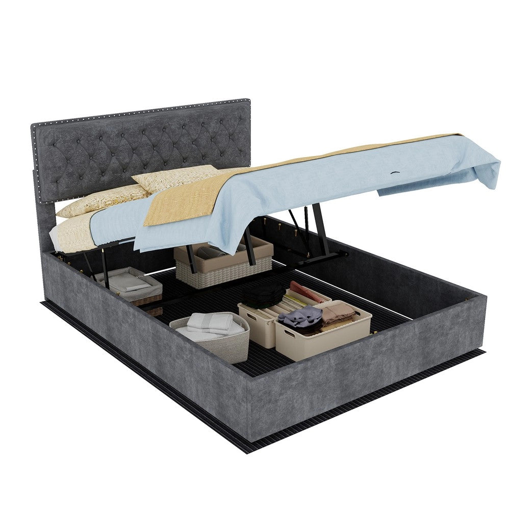 Letto Contenitore Imbottito ¨C MINIMAL ¨C Grigio 140x200 con Materasso
