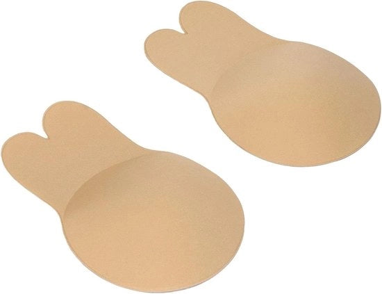 Bra con copertura del capezzolo autofissante - senza spalline e senza cuciture - materiale siliconico - riutilizzabile - colore beige - adatto allo sport - effetto push-up