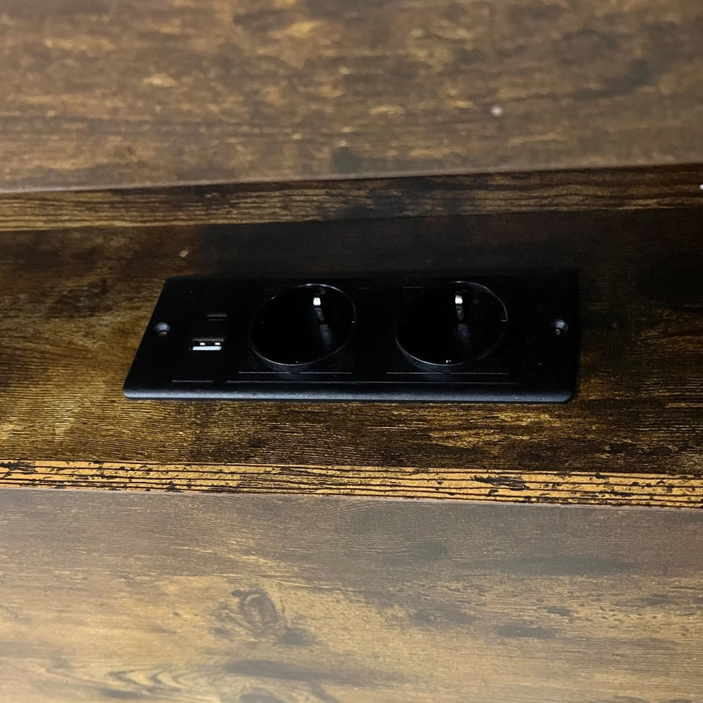 Letto in legno 140 x 200 cm, con ripiani portaoggetti, illuminazione a LED, presa di ricarica, stile retro, marrone