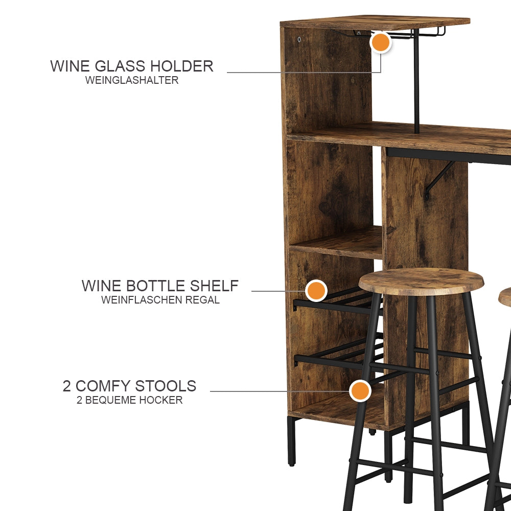 Vicco Set di tavoli da bar Nero/quercia rustico 121.5 x 40 cm con 2 sgabelli