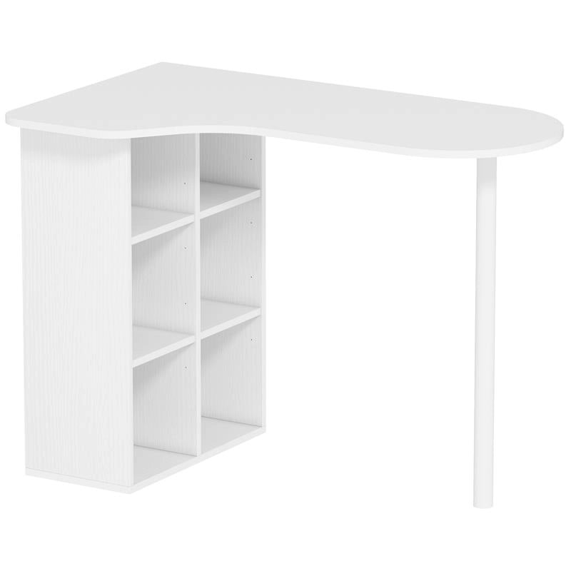 SCRIVANIA PER CAMERA RICURVA CON 6 RIPIANI E 4 SCAFFALI REGOLABILI, IN ACCIAIO E LEGNO, 100X59X75.5 CM, BIANCO