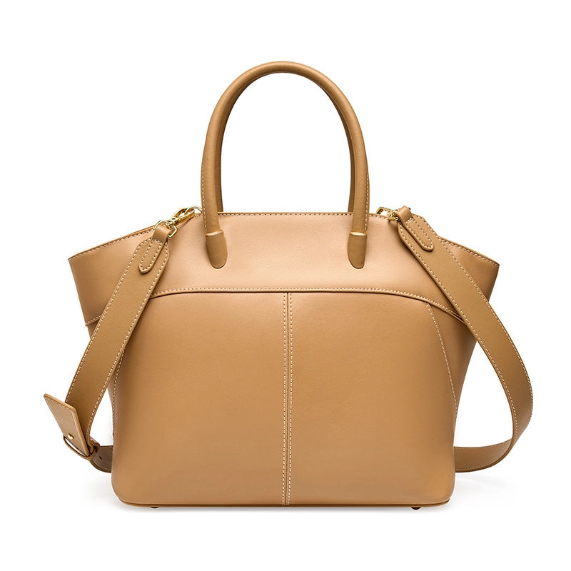 Borsa a tracolla da donna in vera pelle, modello tote bag, colore marrone.