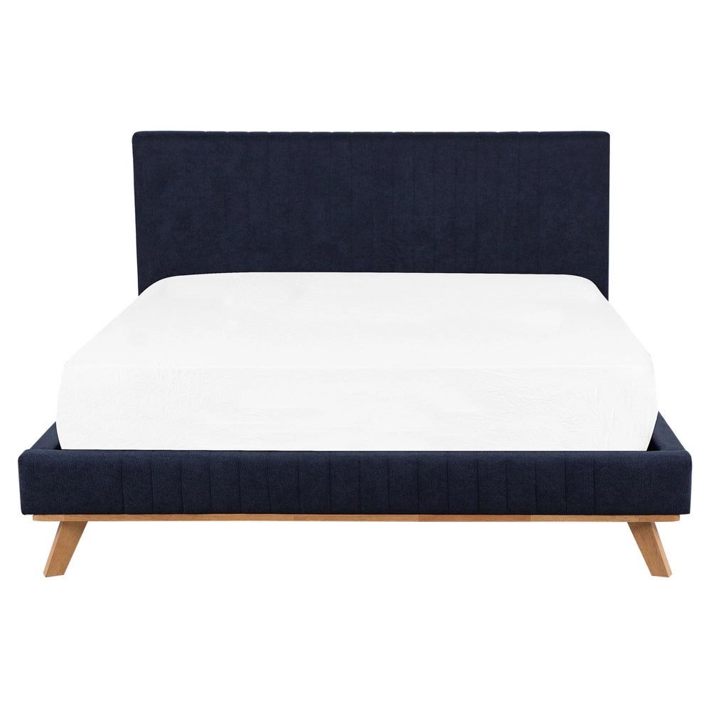 Letto 160 x 200 cm ciniglia blu scuro imbottita testiera trapuntata a canale con struttura