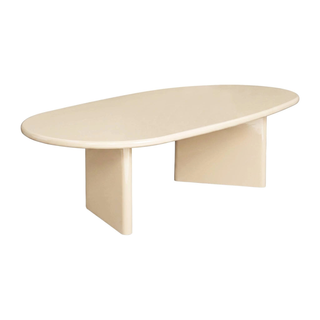 Tavolino basso ovale finitura lucida, crema