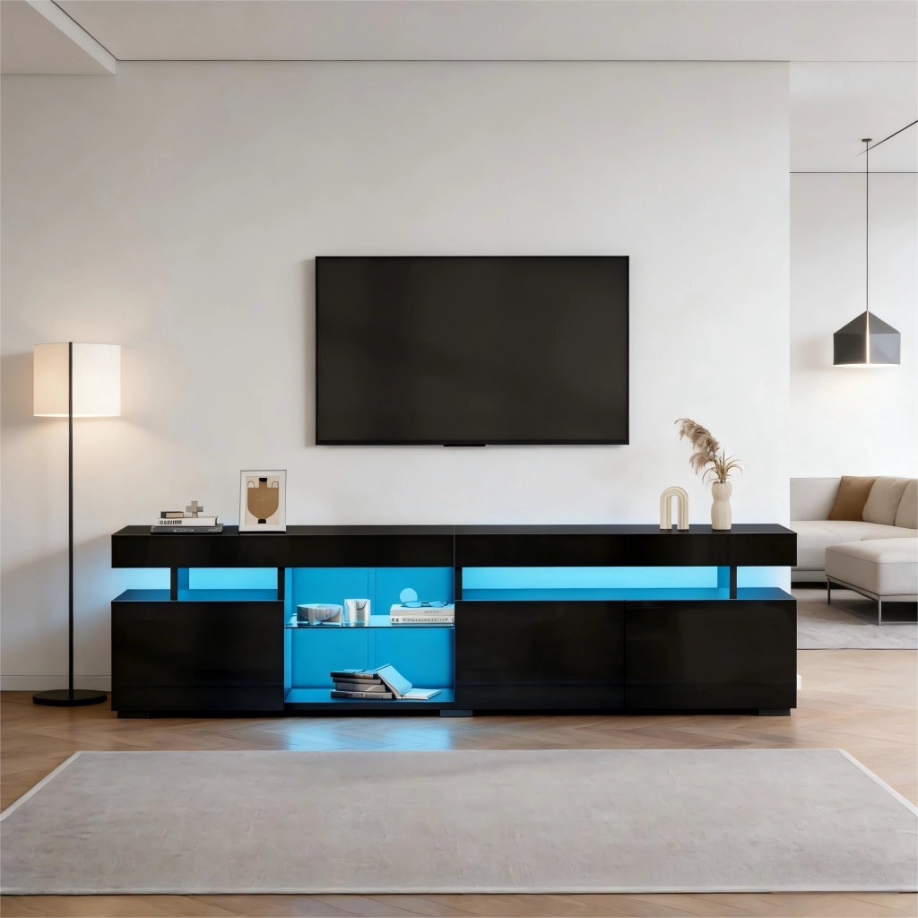 Cassettiera per TV nera in truciolato; 180 x cm