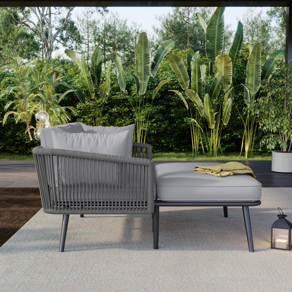 Chaise longue da giardino con cuscino sfoderabile e lavabile, struttura in acciaio zincato e corda, grigio