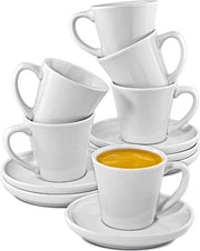 Set di 6 Caffettiere in Ceramica Bianca con Ciotole Tende a Lunga Tenuta del Calore - Scatola Regalo - 70 ml