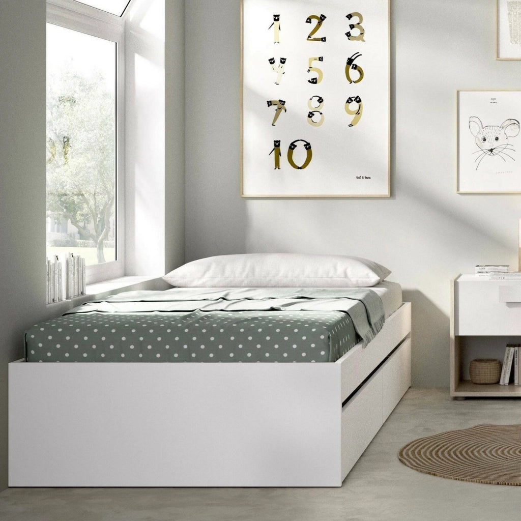 Letto per bambini Aka, Lettino per cameretta, Set camera da letto, Struttura porta materasso, 96x195 h40 cm, Bianco